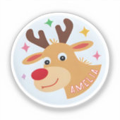 Schattige Rendier Kind Naam Kerstcadeau Sticker (Voorkant)