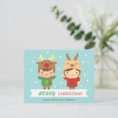 Schattige rendier Kinder vrolijke kerstgroet Feestdagenkaart (Staand voorkant)