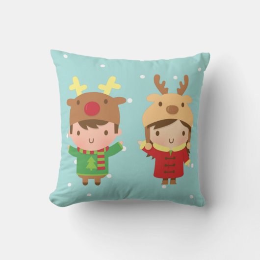 Schattige Rendier Kinderen Kerstversiering Kussen (Voorkant)