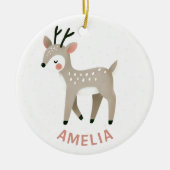 Schattige Rendier Kindernaam Kerstmis Keramisch Ornament (Voorkant)