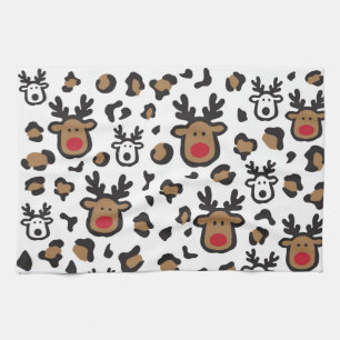 Schattige rendier luipaard print patroon Keuken Ha Theedoek