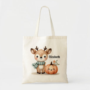 Schattige Rendier Meisje Pompoen Custom Naam Tote Bag