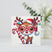 Schattige rendier met een zuurstok feestdagenkaart (Staand voorkant)