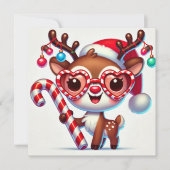 Schattige rendier met een zuurstok feestdagenkaart (Voorkant)