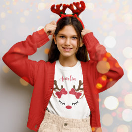 Schattige rendier met naam kerst t-shirt