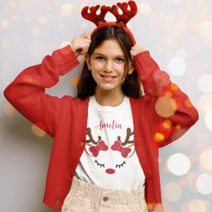Schattige rendier met naam kerst t-shirt