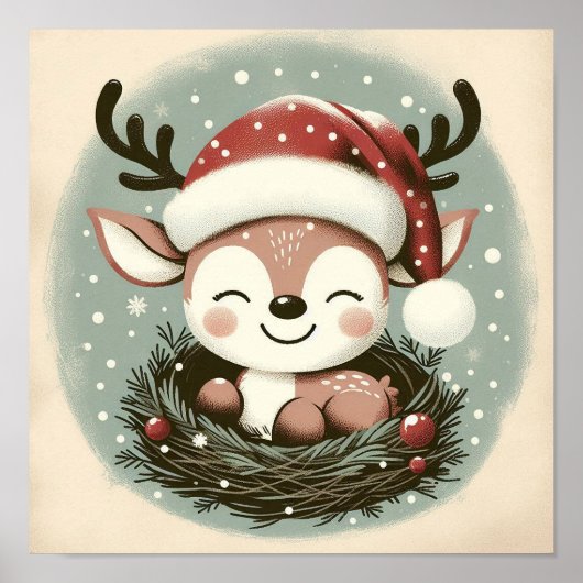 Schattige rendier met sneeuwbol Kinder kamer muurk Poster (Voorkant)
