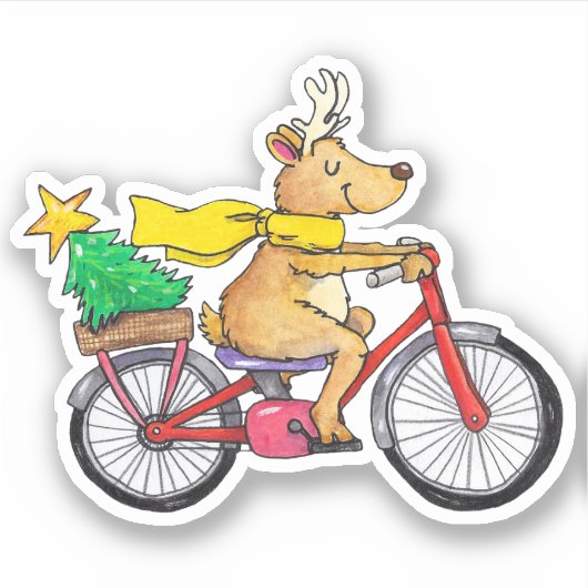 Schattige rendier op een fiets sticker (Voorkant)