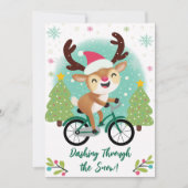 Schattige rendier op een groene fiets kerst Kaart (Voorkant)