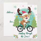 Schattige rendier op een groene fiets kerst Kaart (Voorkant / Achterkant)