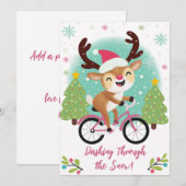 Schattige rendier op een roze fiets kerst Kaart (Voorkant / Achterkant)