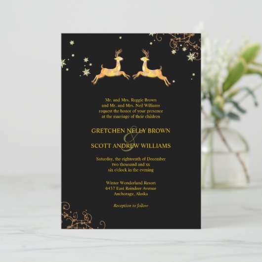 Schattige rendier paar winter bruiloft kaart (Staand voorkant)