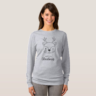Schattige Rendier Prettig Kerstmis Lijntekening T-shirt