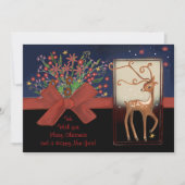 Schattige Rendier Red Bow Blauw & Zwart Feestdagenkaart (Voorkant)