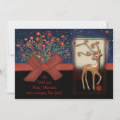 Schattige Rendier Red Bow Blauw & Zwart Feestdagenkaart (Voorkant)