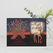 Schattige Rendier Red Bow Blauw & Zwart Feestdagenkaart (Staand voorkant)