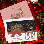 Schattige Rendier Red Bow Wit Roze Terug Feestdagenkaart