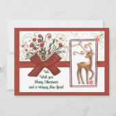 Schattige Rendier Red Bow Wit Roze Terug Feestdagenkaart (Voorkant)
