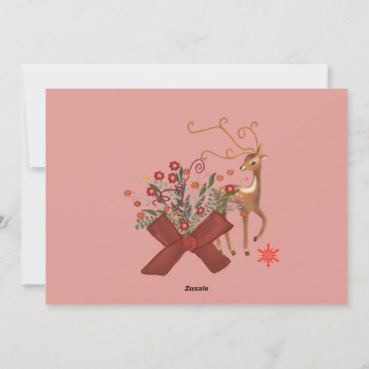 Schattige Rendier Red Bow Wit Roze Terug Feestdagenkaart (Achterkant)