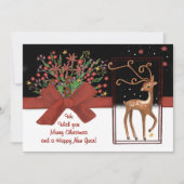 Schattige Rendier Red Bow Wit Roze Terug Feestdagenkaart (Voorkant)