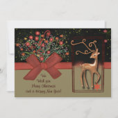 Schattige Rendier Red Bow Zwart & Goud Feestdagenkaart (Voorkant)