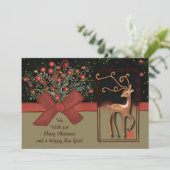 Schattige Rendier Red Bow Zwart & Goud Feestdagenkaart (Staand voorkant)