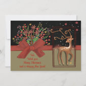 Schattige Rendier Red Bow Zwart & Goud Feestdagenkaart (Voorkant)