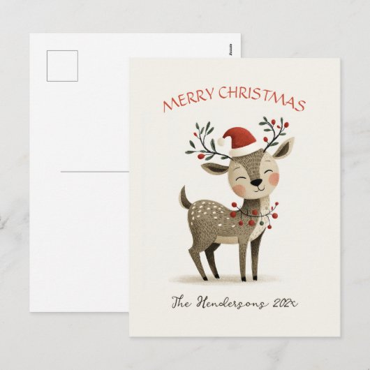 Schattige rendier retro kerst Briefkaart (Voorkant / Achterkant)