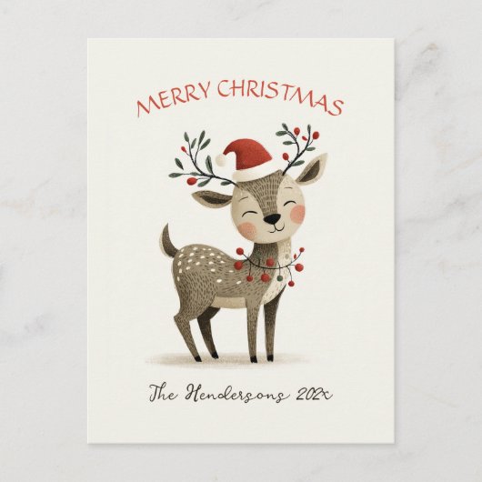 Schattige rendier retro kerst Briefkaart (Voorkant)