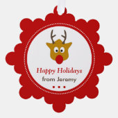 Schattige rendier rode kerst Feestdagen Foto Ornament Kaart (Voorkant)