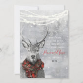 Schattige rendier rode tartan sjaal kerstgroet feestdagenkaart (Voorkant)