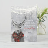 Schattige rendier rode tartan sjaal kerstgroet feestdagenkaart (Staand voorkant)