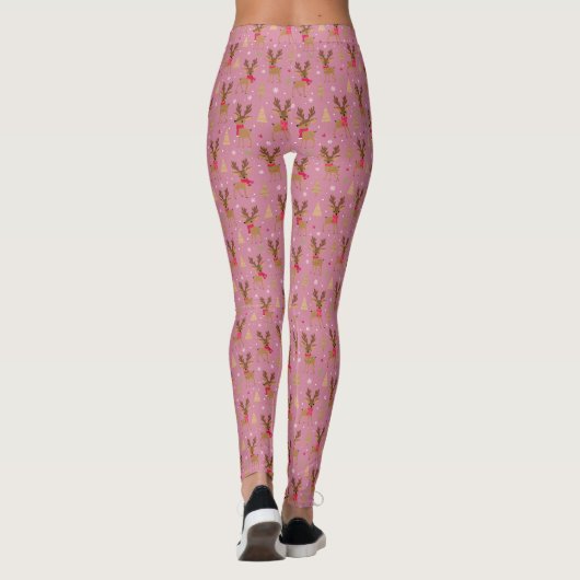 Schattige rendier roze kerstpyjamabroek leggings (Achterkant)