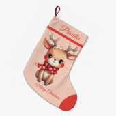 Schattige rendier roze sneeuwachtergrond vrolijk k kleine kerstsok (Voorkant (Hangend))