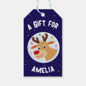 Schattige rendier sneeuwvlokken kind naam kerst cadeaulabel (Achterkant)