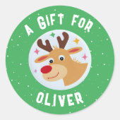 Schattige rendier-sneeuwvlokken naam van kind Kers Ronde Sticker (Voorkant)