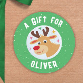 Schattige rendier-sneeuwvlokken naam van kind Kers Ronde Sticker