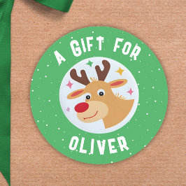 Schattige rendier-sneeuwvlokken naam van kind Kers Ronde Sticker