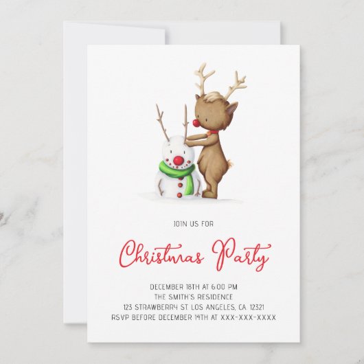 Schattige Rendier Snowman Vakantie Kerstfeest Kaart (Voorkant)