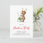 Schattige Rendier Snowman Vakantie Kerstfeest Kaart (Staand voorkant)