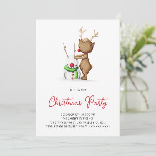 Schattige Rendier Snowman Vakantie Kerstfeest Kaart (Staand voorkant)