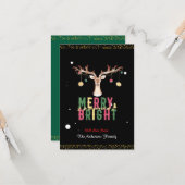 Schattige rendier vrolijk & helder kerstornamenten kaart (Voorkant / Achterkant in situ)