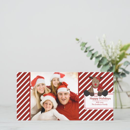 SCHATTIGE rendier vrolijk kerstfeest familie fotok Feestdagenkaart (Staand voorkant)