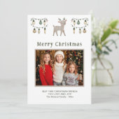 Schattige rendier vrolijk kerstfeest familiefoto feestdagenkaart (Staand voorkant)