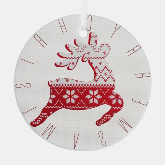 Schattige rendier wit + rode kersttrui patroon glas ornament (Achterkant)