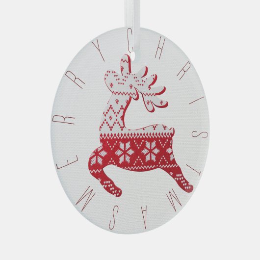 Schattige rendier wit + rode kersttrui patroon glas ornament (Voorkant Rechts)