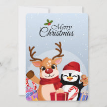 Schattige rendieren en pinguïn met kerstcadeaus