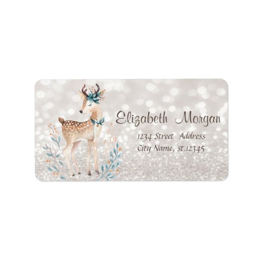 Schattige rendieren, glitter bokeh  etiket (Voorkant)