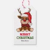 Schattige rendieren in Santa Hat Kinder Kerst Cadeaulabel (Voorkant)