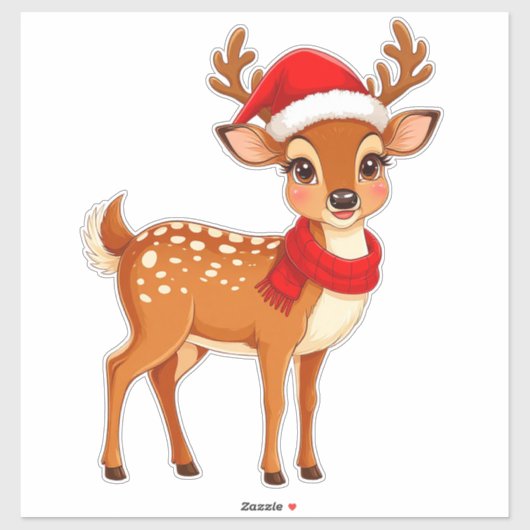 Schattige rendieren met kerstmuts sticker (Vel)